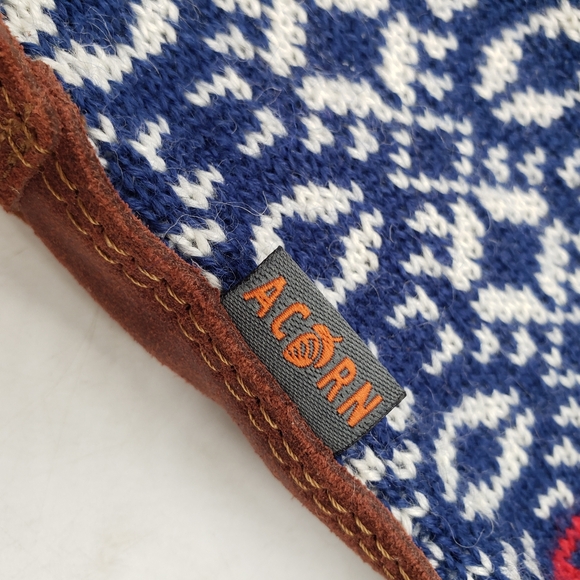 Acorn Unisex Knit Leather Slipper Sock Moose Lodge Nordic Mens 7.5-8.5 Women 9.5 - Picture 9 of 12